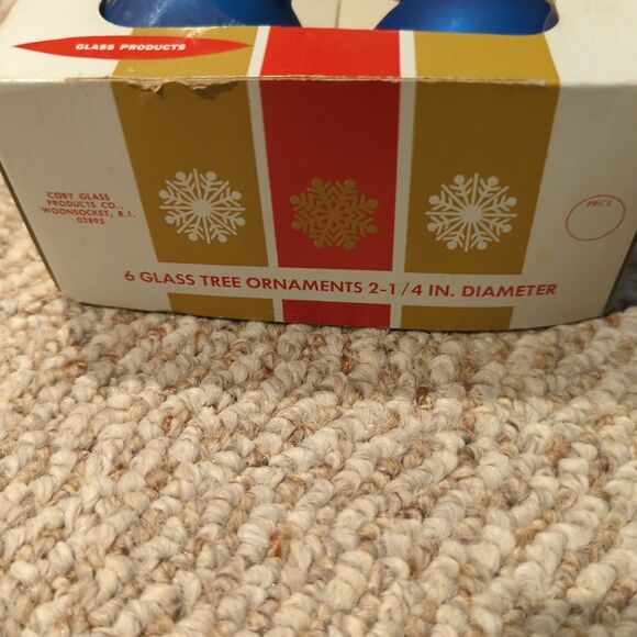 Vintage Coby Glass Christmas Ornaments Blue Bulbs Lot of 6 Box Retro - Picture 2 of 6